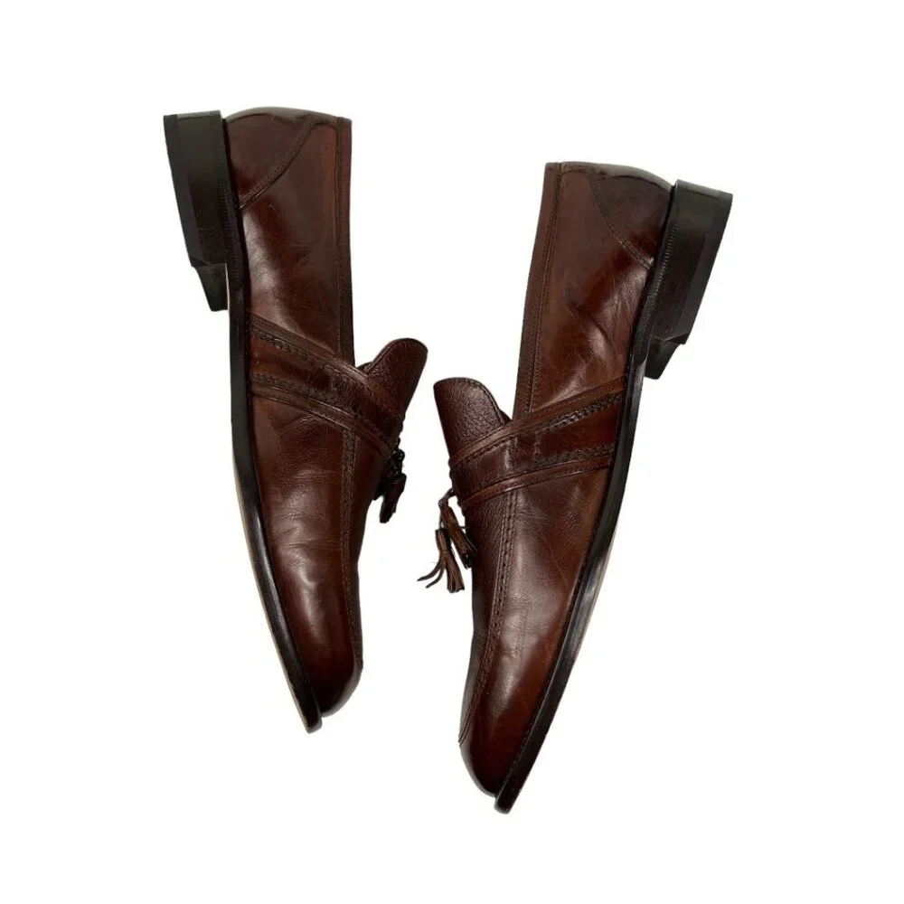 Bostonian Brown Leather Upper Dress Shoe Slip On Tassels Made in Italy Size 12